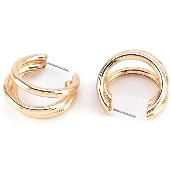 ***New Gold Three-Layer Round Drop Earrings